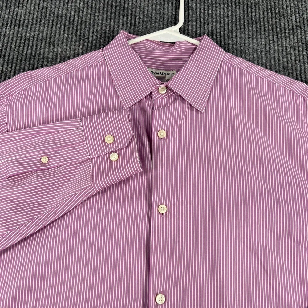 Banana Republic Shirt Mens Large Purple Striped‎ Long Sleeve Button Up Classic